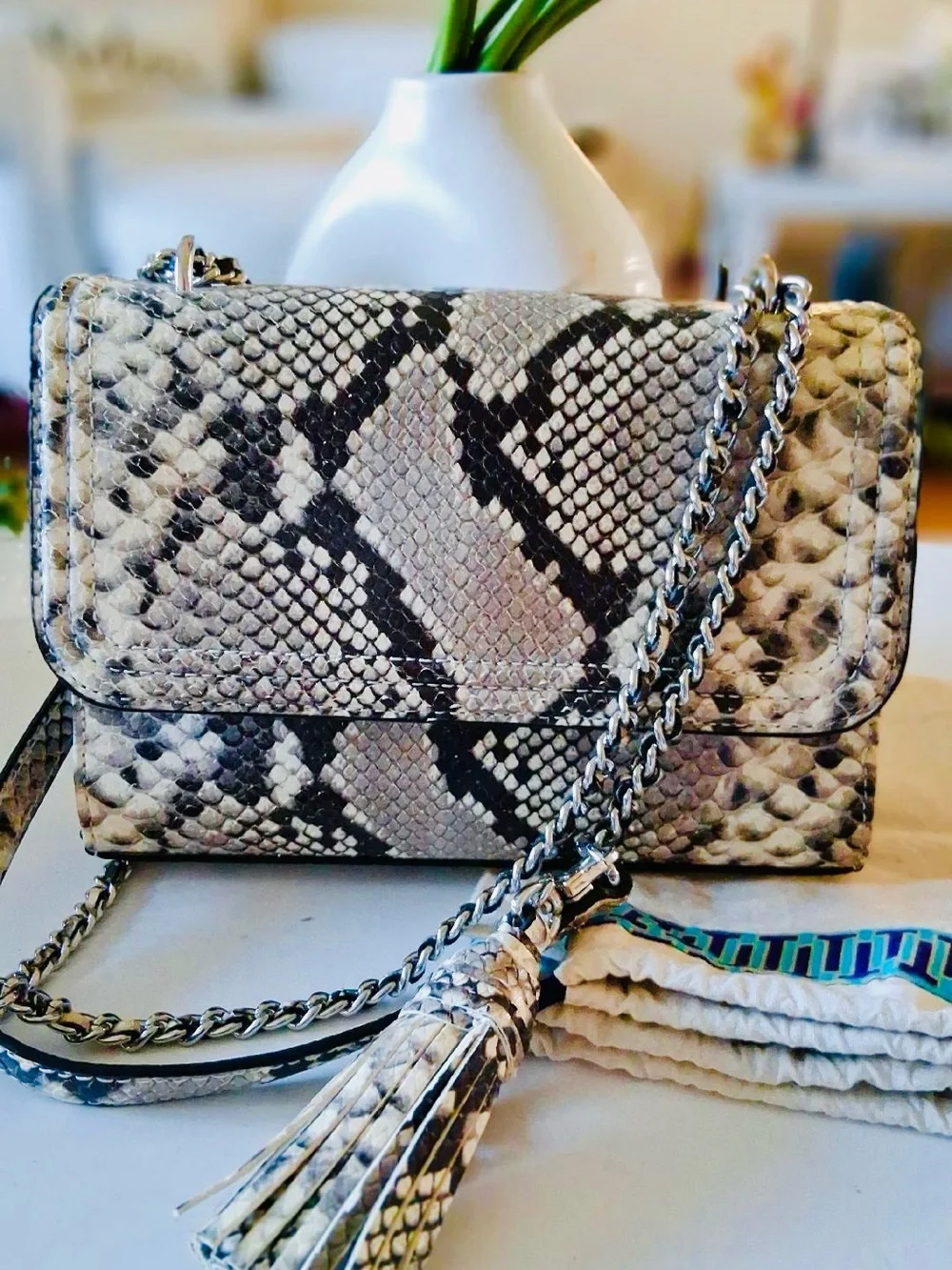 TORY BURCH FLEMING SNAKE PYTHON CONVERTIBLE SHOULDER/CROSSODY BAG